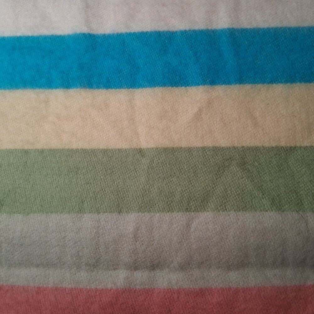 Cashmere Scarf Fringe Pastel Striped Yellow Salmon Blue Green Made in Scotland - Picture 8 of 8